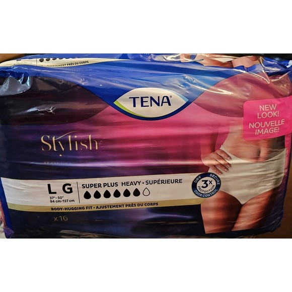 TENA Stylish White Underwear Women Adult Diapers Large 37-50" Waist 30 Total - Picture 1 of 4